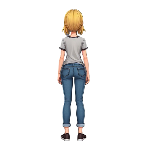blond female dressed in jeans and tshirt facing front