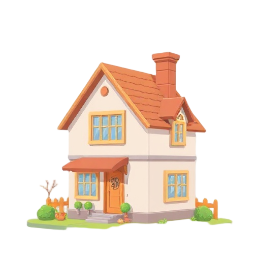 homely, cosy house, grandma's house, pastel, colorful, perfect, chimney, large, entirely side facing, pixel