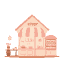 soft, pastel style with warm pinks and browns. rounded shapes, gentle lighting. “poppy’s” above a cozy, perfect bakery that feels sweet, safe, and full of quiet joy. flat, no ground