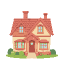 homely, cosy house, grandma's house, pastel, colorful, perfect, chimney, large, front