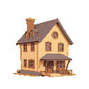 homely, cosy house, grandma's house, pastel, colorful, perfect, chimney, large, side facing