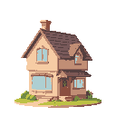 homely, cosy house, grandma's house, pastel, colorful, perfect, chimney, large