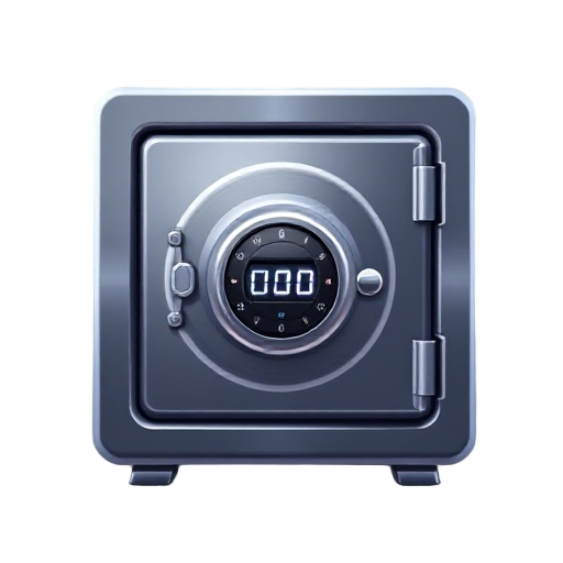 close-up shot of a safe, closed hatch, digital combination lock displayed prominently, metallic surface reflecting ambient light, sleek modern design