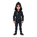 horizontal, black hooded, man character. for video games