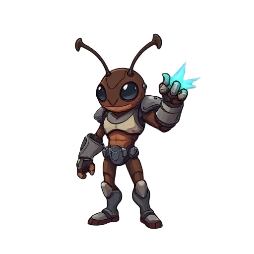 create a character pixel who is a lice, half-cyborg, wearing a metal gauntlet that emits energy from the tip, with brown or grayish tones.