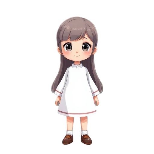little girl in a white smock with long hair