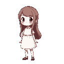 little girl in a white smock with long hair