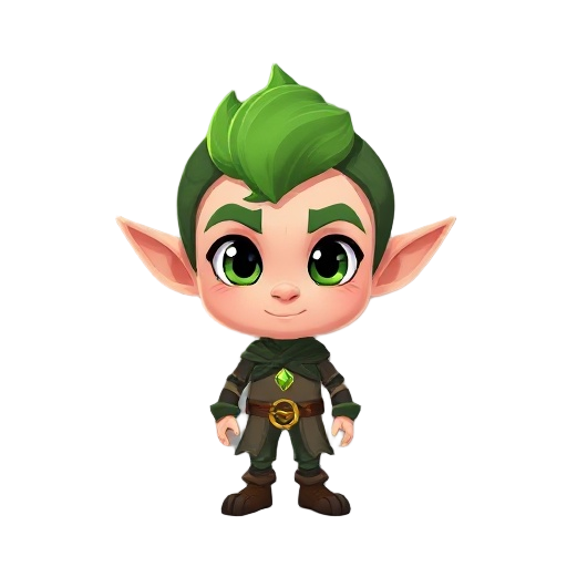 crie um elf com orelhas pontudas e "cabelo loiro" olhos brancos e ires verdes