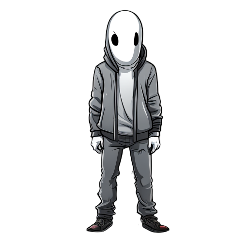 create an human with normal clothes without face ( white face ) scary