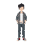 create an human with normal clothes without face ( white face )