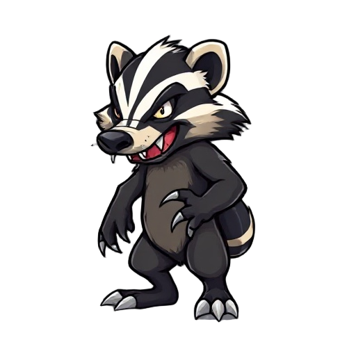 a murderous badger with sharp, menacing claws, standing