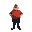 a fat bald and kinda funny guy wearing an red shirt and dark blue pants.
