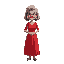 an mature woman wearing a red dress