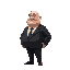 an shorty fat and bald man wearing a black suit.