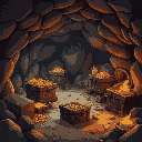 an scenario of a cave full of treasures and old boxes.