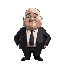 an shorty fat and bald man wearing a black suit.