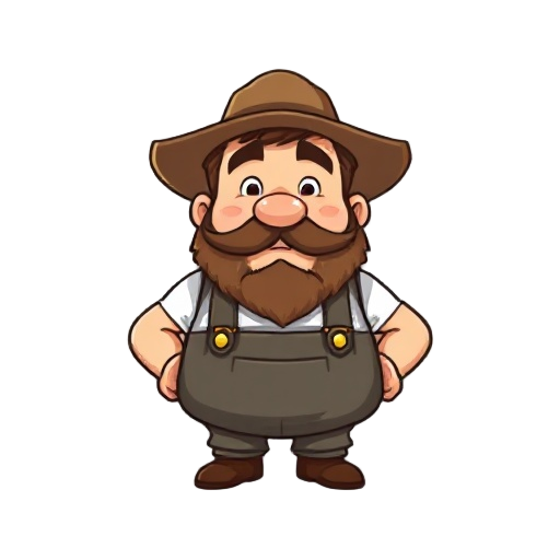 create a farmer, chubby in 16 bits, he has a mustache and a beard, art style 16 bits