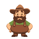 create a farmer, chubby in 16 bits, he has a mustache and a beard, art style 16 bits