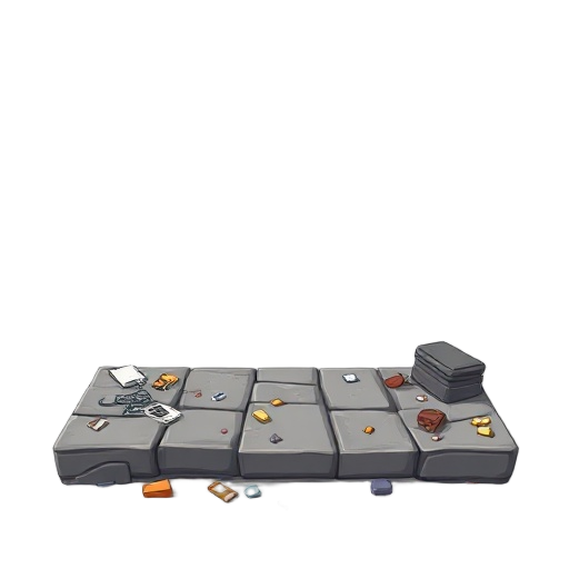 urban pavement and littered street floor side on platformer