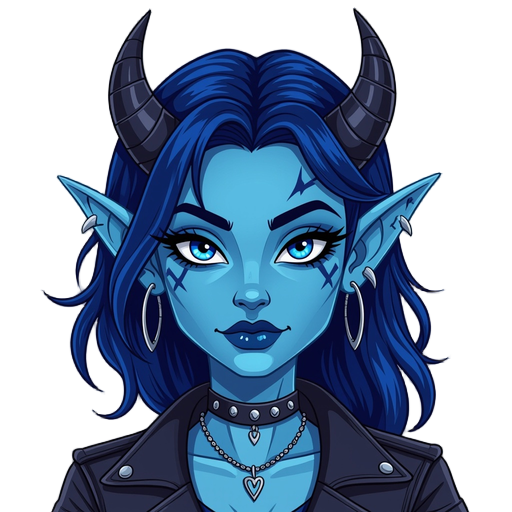 gothic demon goblin with dark blue skin cool punk alt girl 