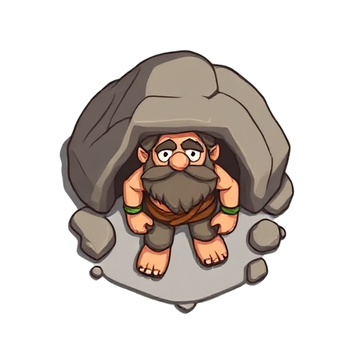 top-down cartoon caveman,cel-shaded, flat colors, simple 2d game sprite