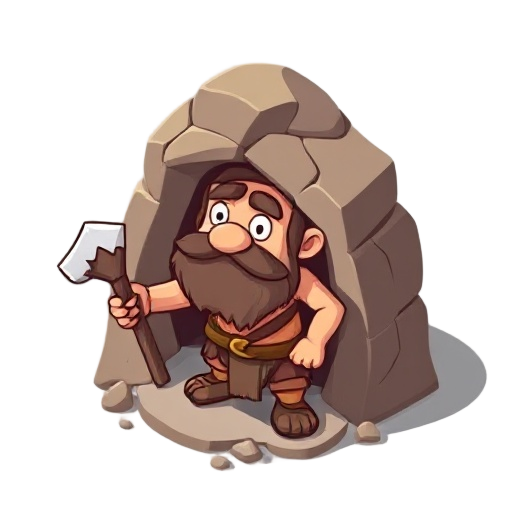 cartoon caveman,cel-shaded, flat colors, simple 2d game sprite