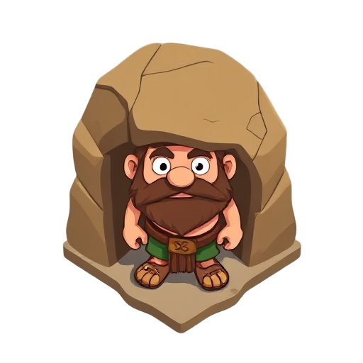 top-down cartoon caveman,cel-shaded, flat colors, simple 2d game sprite