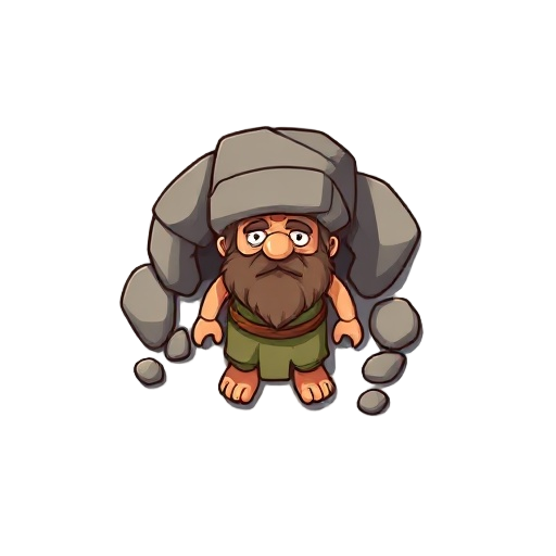 top-down cartoon caveman,cel-shaded, flat colors, simple 2d game sprite