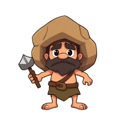 cartoon caveman,cel-shaded, flat colors, simple 2d game sprite