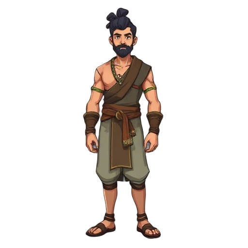 adult male with wardobes of a tropical country thousand years ago