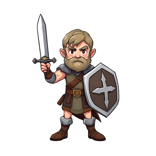 warrior with a sword in his right hand and a shield in his left hand.