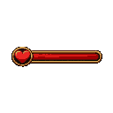 health bar, horizontal, with a round icon on the left containing a red heart, and a long red bar extending to the right, outlined in black and gold. clean and game-ready.