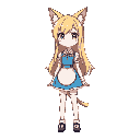 a girl with cat ears, long blonde hair, and alice outfit