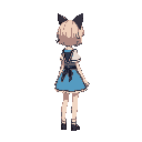 a girl facing right with cat ears and alice outfit
