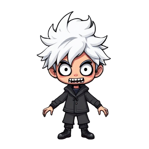 a boy with white hair and last time scary