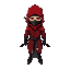 gere uma imagem de um ninja 2.5d munhoz — o sanguinário das sombras (ninja/vampirismo) ele utiliza uma roupa toda preta, um cachecol vermelho, olhos vermelhos, e a sombra dele parece ser vida, utilizando uma foiçe de sangue