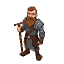 criate a caracter that have a beard and he is a medieval worriar give him a one handed soward make him taller make him wear a chainmail