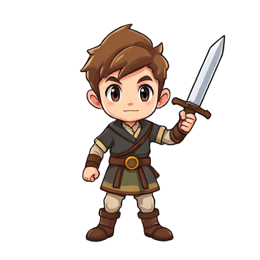 boy with sword in right hand