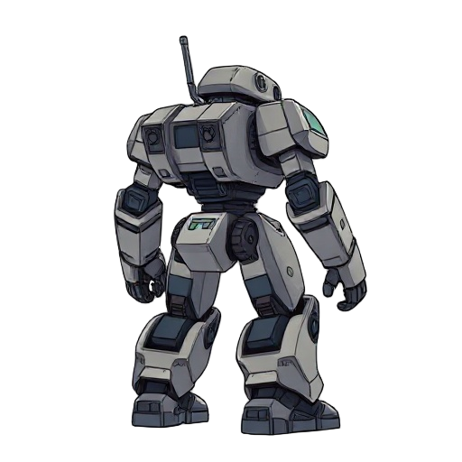 mech robot without a head, torso resembles tank, facing right.