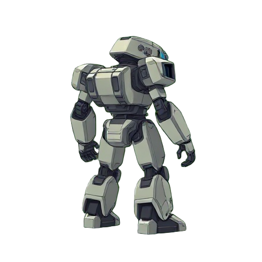 mech robot without a head, torso resembles tank, facing right, flat green background