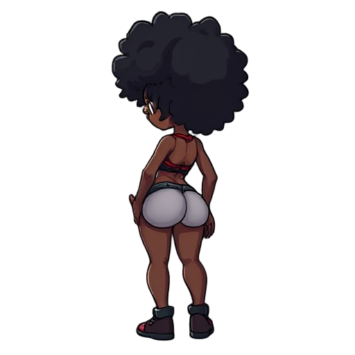 buttocks girl ebony, hip hop style, front afro hair style