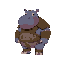 hippo covered in a mud armor that is humanoid and stands bipedal