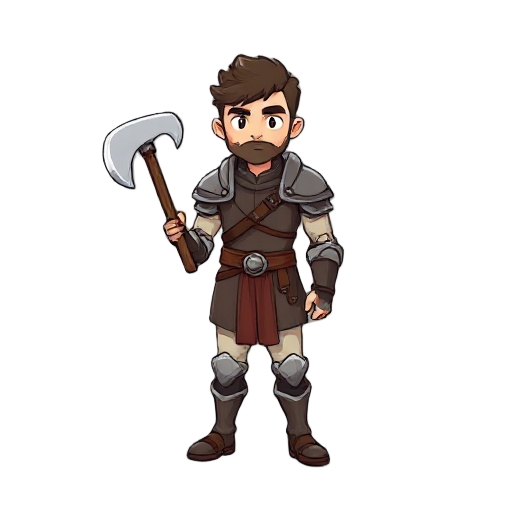 rpg character, dungeons and dragons style, male hero, wearing simple armor, standing pose, front view, equipped with one axe