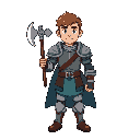 character sprite, rpg character, dungeons and dragons style, male hero, wearing simple armor, standing pose, front view, equipped with one axe