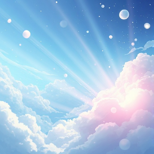 the background gently moves: clouds drift, ether particles shimmer, and light rays pulse slowly.