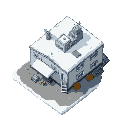 top down pixel rt polar stationpixel art, top-down view, polar research station building, simple and functional architecture, metal or insulated white/gray walls, flat snowy rooftops with ice details, antennas and communication dishes, small chimneys, ext