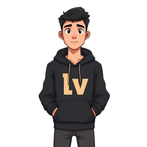 a young man, likely in his late teens or early twenties, of light complexion, is centered in the image.. he is wearing a black hoodie with the word "lv" printed in a light beige color. he has a black 