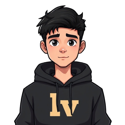 a young man, likely in his late teens or early twenties, of light complexion, is centered in the image.. he is wearing a black hoodie with the word "lv" printed in a light beige color. he has a black 