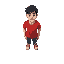 young black-haired man wearing a red t-shirt