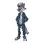 um garoto de pele clara cabelo escuro camisa azul, jaqueta cinza, calça escura, sapatos azuis escuro, luvas de academia escura, em uma posição inpomente 